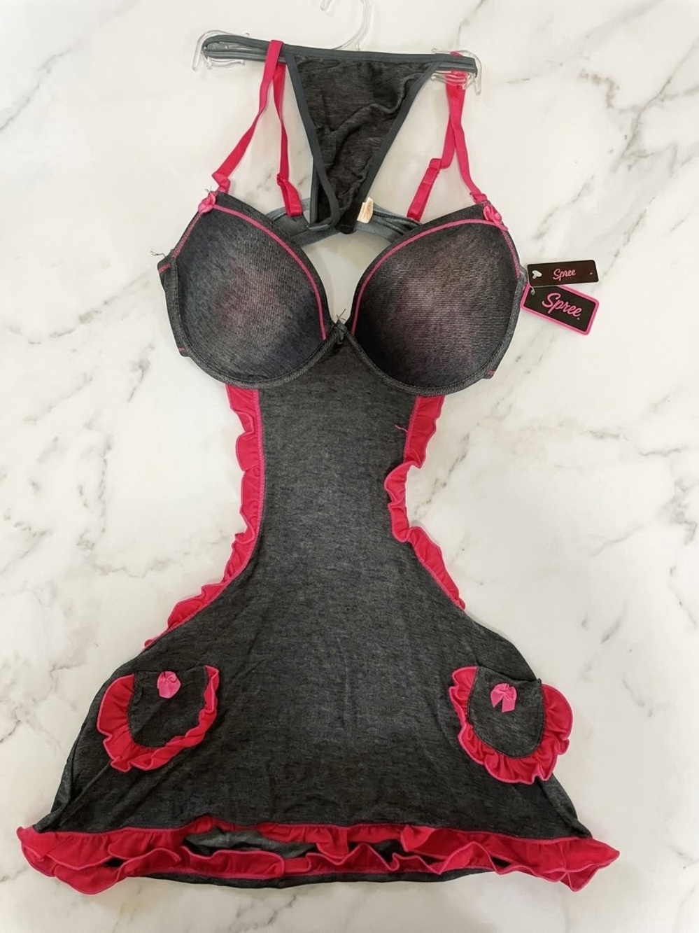 Dark Denim blue & Hot Pink Lingerie Chemise